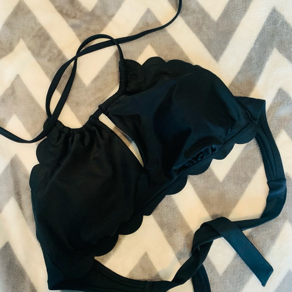 Halter style bathing suit top.